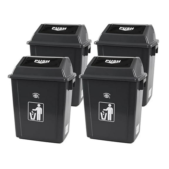 Plastic Trash Cans with Lid (4 Pack), 5 Gallon Kitchen Garbage Bins - Grey - Indoor/Outdoor Use - Durable & Odor Reducing - Office, Home, Classroom