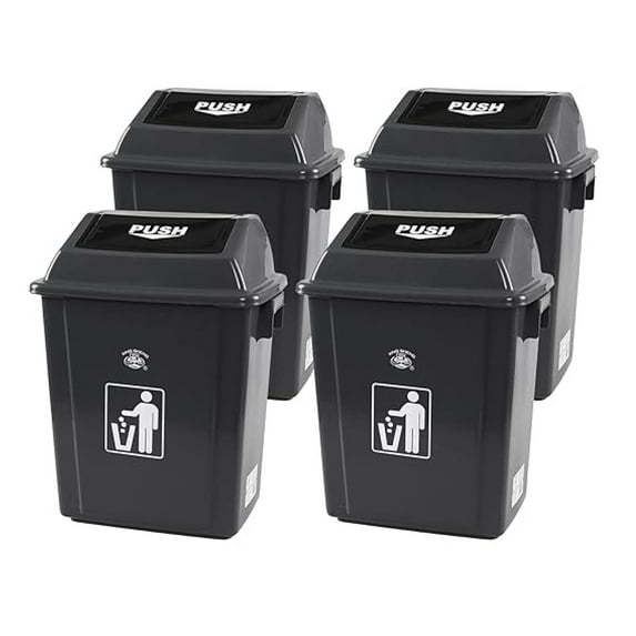 Plastic Trash Cans with Lid (4 Pack), 5 Gallon Kitchen Garbage Bins - Grey - Indoor/Outdoor Use - Durable & Odor Reducing - Office, Home, Classroom