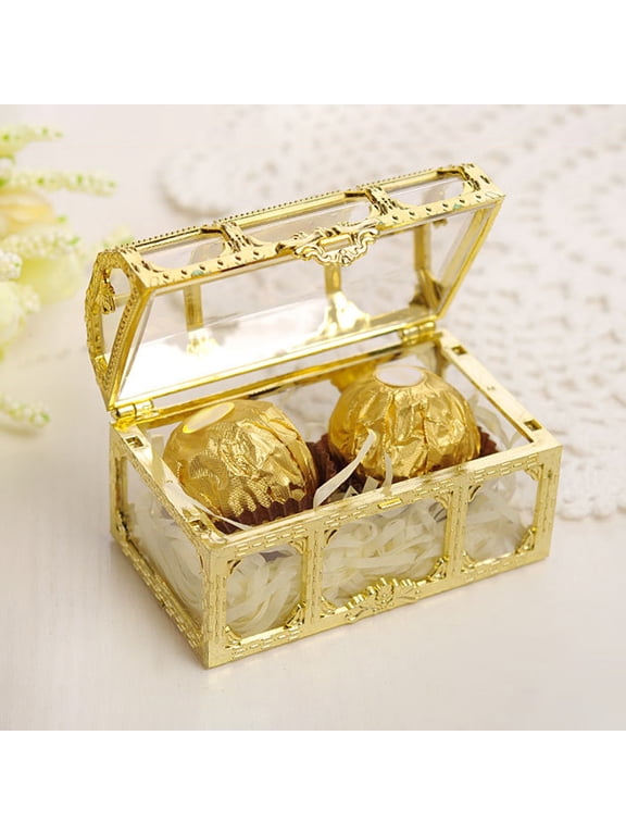 Plastic Treasure Box Candy Gift Jewelry Organizer DIY Trinket Storage Container Gold Plastic
