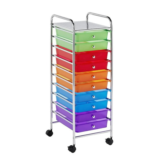 10-Drawer Rolling Storage Cart Organizer with Removable Bins, Utility Trolley for Office Living Room Bathroom Dressing Room, Multicolor