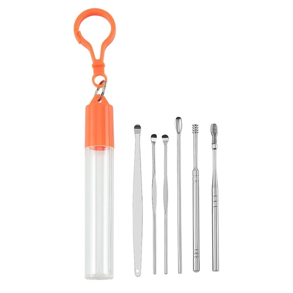 Plastic Tube, Multi-Function Stainless Steel Ear Pick Set 6-Piece, 1 Setinnovative Spring Ear Wax Cleaner Tool Set,Stainless Steel Ear Cleansing Tool,Ear Curette Earwax Removal Kit Makeup Organizers