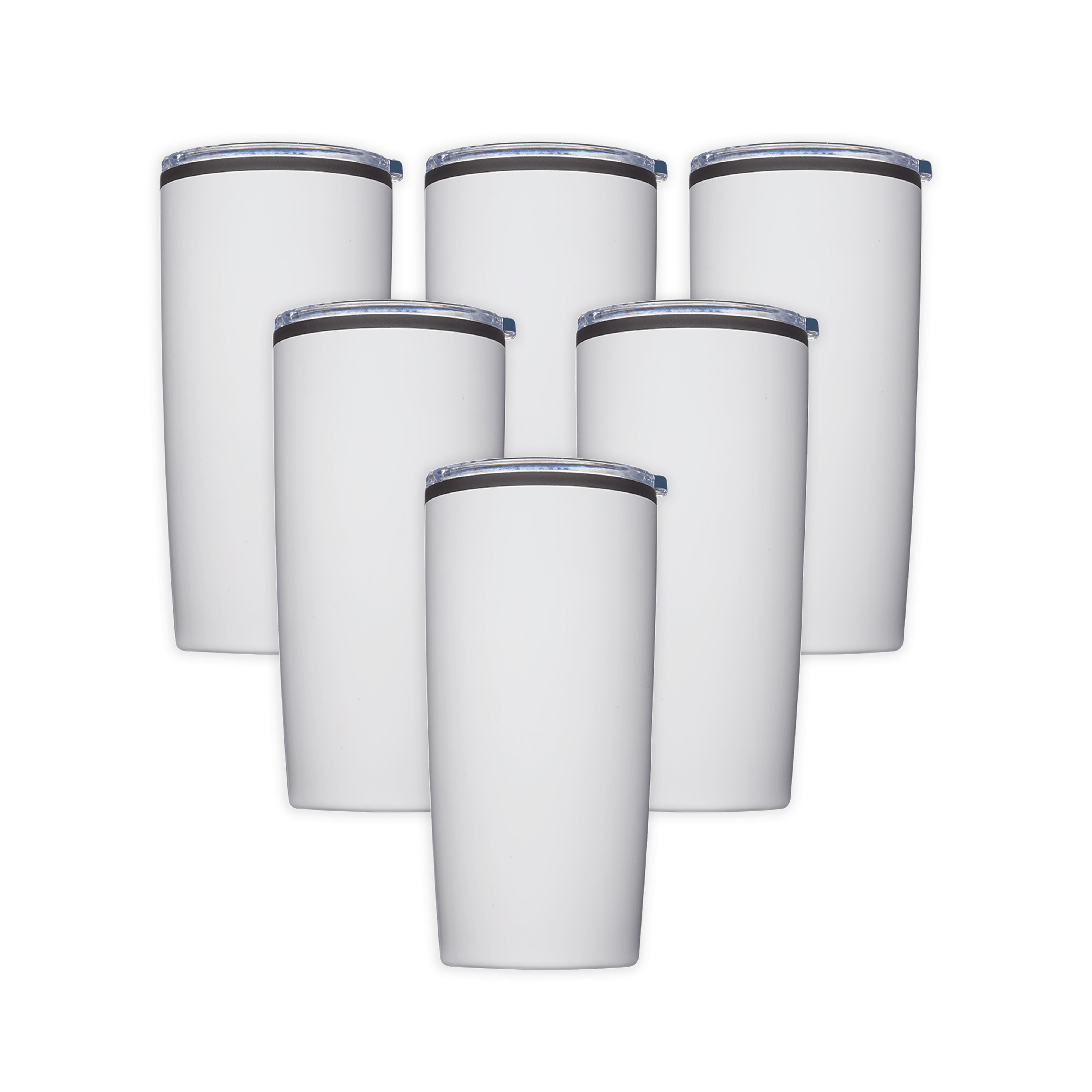 Plastic Tumblers 20 oz. Set of 6, Bulk Pack - With lids, Ice Coffee  Tumbler, To Go Cup, Insulated - White