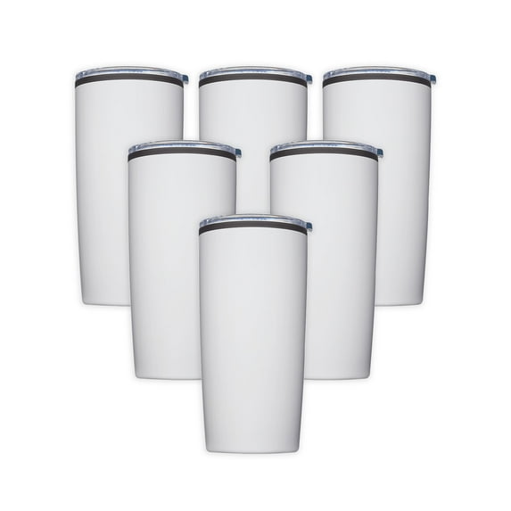 Plastic Tumblers 20 oz. Set of 6, Bulk Pack - With lids, Ice Coffee Tumbler, To Go Cup, Insulated - White