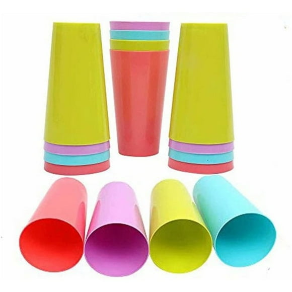 Plastic Tumblers Reusable BPA Free Dishwasher Safe Restaurant Quality Glasses Set of 12 in Multicolors Indoor Outdoor Cups（Random Color）