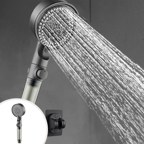 Plastic Turbocharged Shower Head, 5 Adjustable Spray Modes, Black Gray, 10.63x3.54x1.57in, High Pressure & Leak Proof for Bathroom