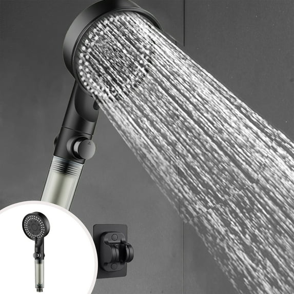 Plastic Turbocharged Shower Head, 5 Adjustable Spray Modes, Black Gray, 10.63x3.54x1.57in, High Pressure & Leak Proof for Bathroom