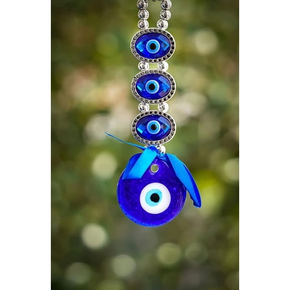 Plastic Turkish Evil Eye Nazar Battu Hanging For Home And Car Protection And Prosperity 3 (Eyes), Multicolour