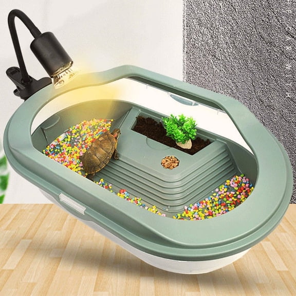 Plastic Turtle Habitat Tank with Platform Slope and Swimming Area, Escape Proof Amphibian Terrarium for Small Reptile Pets