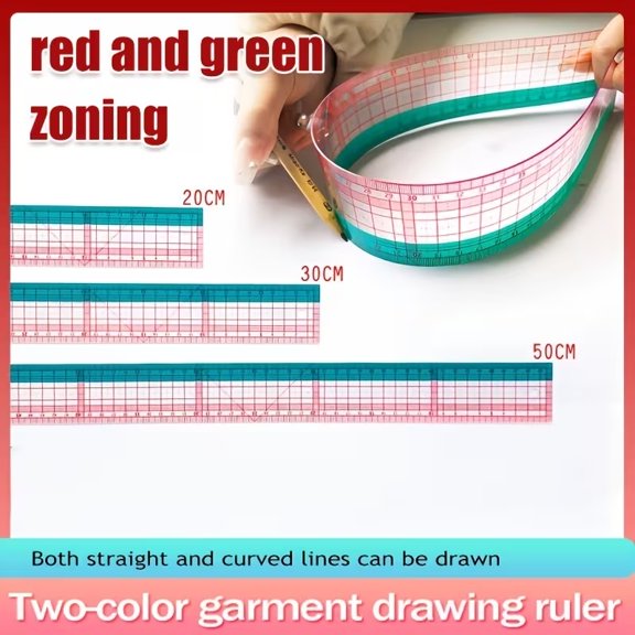 Plastic Two-Tone Tailor's Ruler Set with Soft Tape Measure & Seam Allowance Ruler for Dressmaking