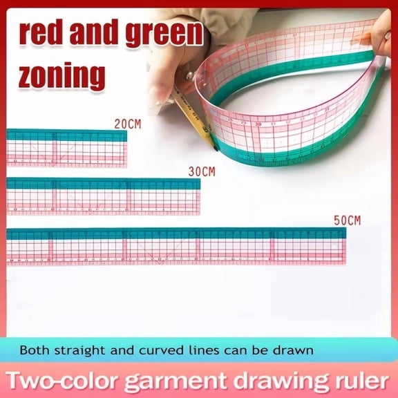 Plastic Two-Tone Tailor's Ruler Set with Soft Tape Measure & Seam Grid for Sewing
