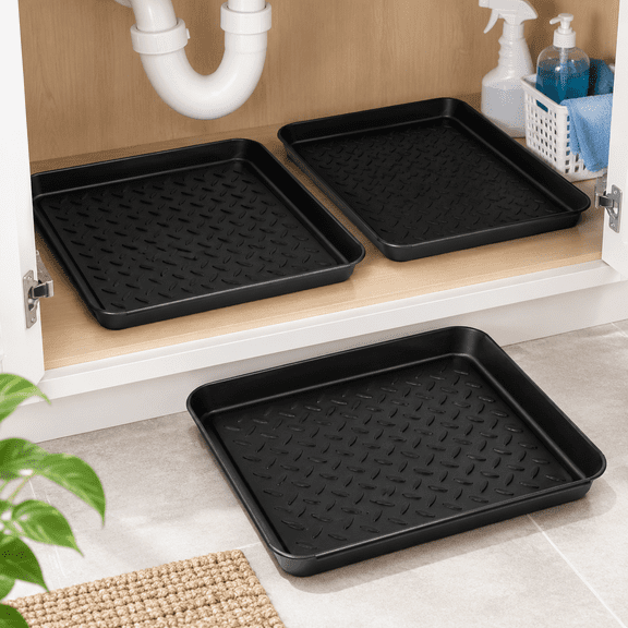 Plastic Under Sink Drip Tray Mat, 13.82 x 11.57 Inch, Protector for Kitchen Bathroom Laundry Room