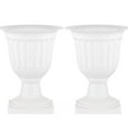 thumbnail image 1 of Plastic Urn Planter 13.8 inch White Pedestal Planters Set of 2, 1 of 9