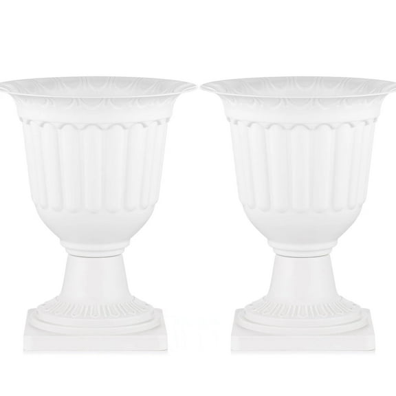 Plastic Urn Planter 13.8 inch White Pedestal Planters Set of 2