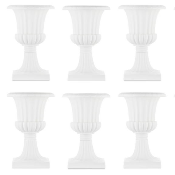 Plastic Urn Planter for Outdoor Plants 19.7 inch White Garden Plant Pot 6 Pack