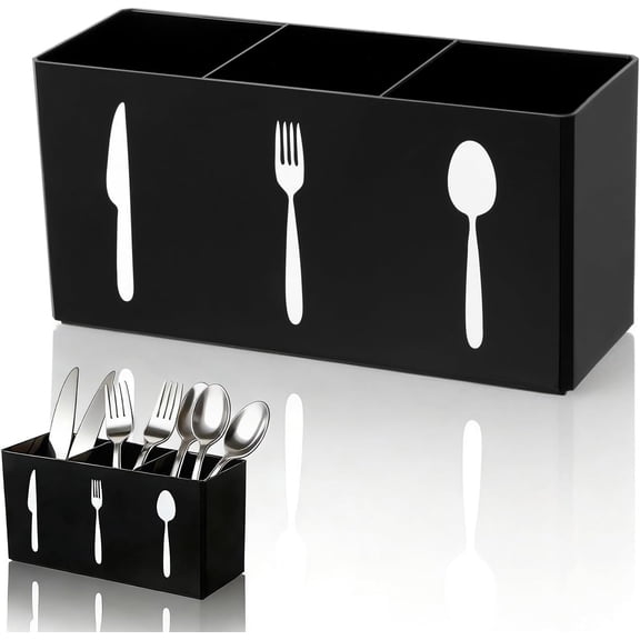 Plastic Utensil Holder 2.56 x 3.54 x 7.09 in Plastic Silverware Holder Kitchen 3 Section Tableware Storage Box Perfect for Office Bedroom Kitchen Bathroom Storage