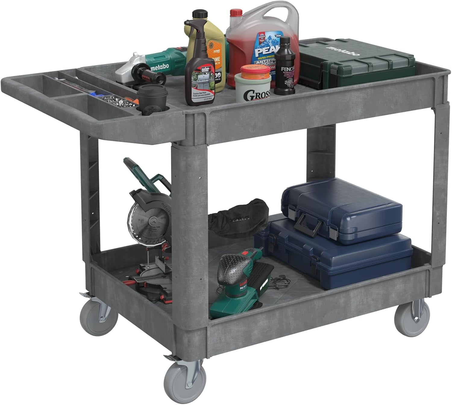 Plastic Utility Cart with Wheels, 700 LBS Heavy Duty Rolling Service ...