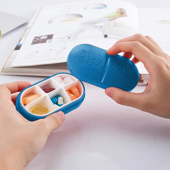 Plastic VC Box, 6-Compartment Weekly Vitamin Organizer, Orange Yellow Green Blue Sky Blue, 3.77x2.04x1.57in, Portable & Moisture-Proof