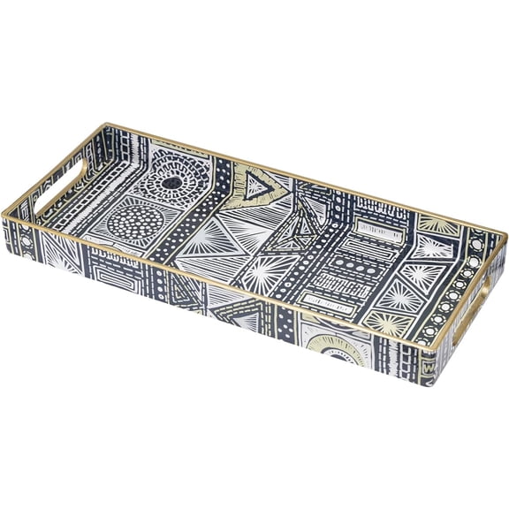 Plastic Vanity Tray, Small Bathroom Counter Tray, Narrow Decorative Trays with Handles, Storage Dresser Trays Organizer for Toilet Tank, , Makeup, 13.8" x 6" x 1.57"