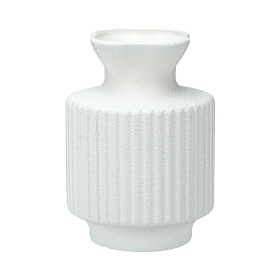 Plastic Vase 1.2L Round Bottom Flat Mouth Striped Flower Vase for Artificial Flowers Home Decor Decorative Centerpiece Vessel for Living Room Office Shelf Table Arrangement 1 Pack White
