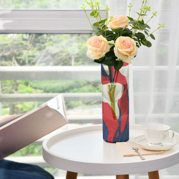 Plastic Vase 11.8"3.9" Translucent Cylinder Vase Durable Flower Vase Storage Bottle for Modern Home Wedding Decor White Calla Lilies with Blue Leaves