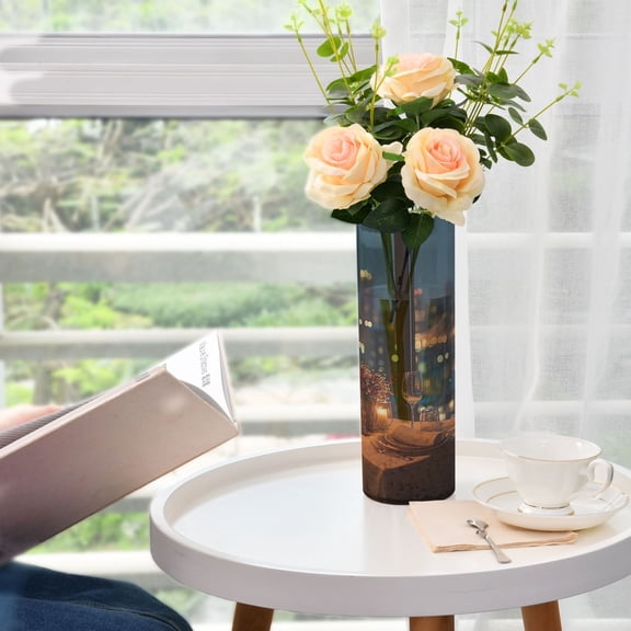 Plastic Vase 11.8"×3.9" Translucent Cylinder Vase Durable Flower Vase Storage Bottle for Modern Home Wedding Decor A Romantic Dinner