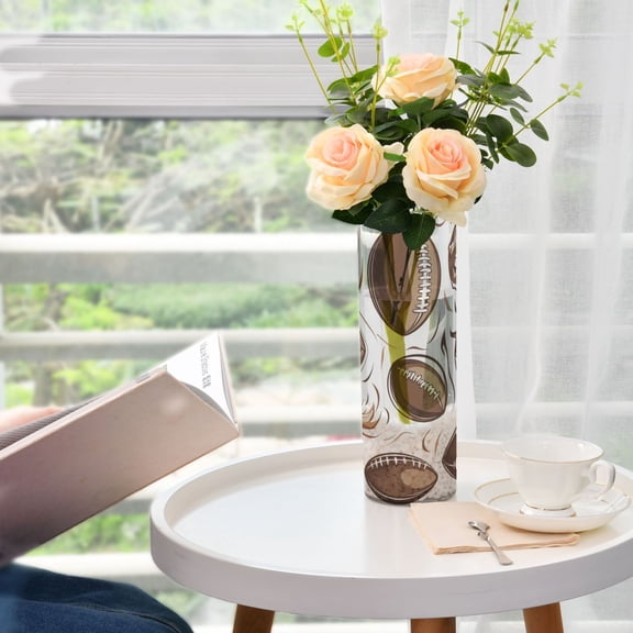 Plastic Vase 11.8"×3.9" Translucent Cylinder Vase Durable Flower Vase Storage Bottle for Modern Home Wedding Decor American Football and Helmets