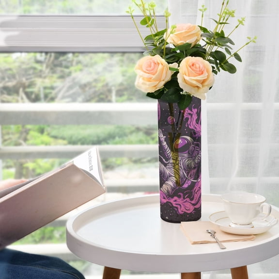 Plastic Vase 11.8"×3.9" Translucent Cylinder Vase Durable Flower Vase Storage Bottle for Modern Home Wedding Decor Astronauts Surrounded by Smoke