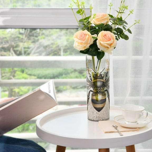 Plastic Vase 11.8"3.9" Translucent Cylinder Vase Durable Flower Vase Storage Bottle for Modern Home Wedding Decor Bee with Ornate Patterns