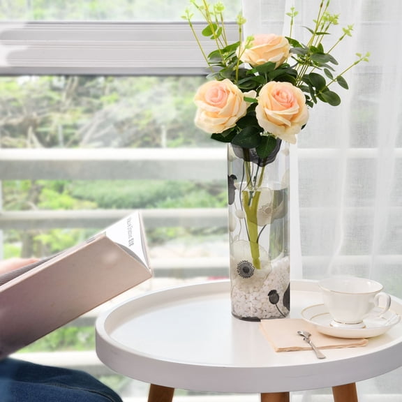 Plastic Vase 11.8"×3.9" Translucent Cylinder Vase Durable Flower Vase Storage Bottle for Modern Home Wedding Decor Black and White Flowers