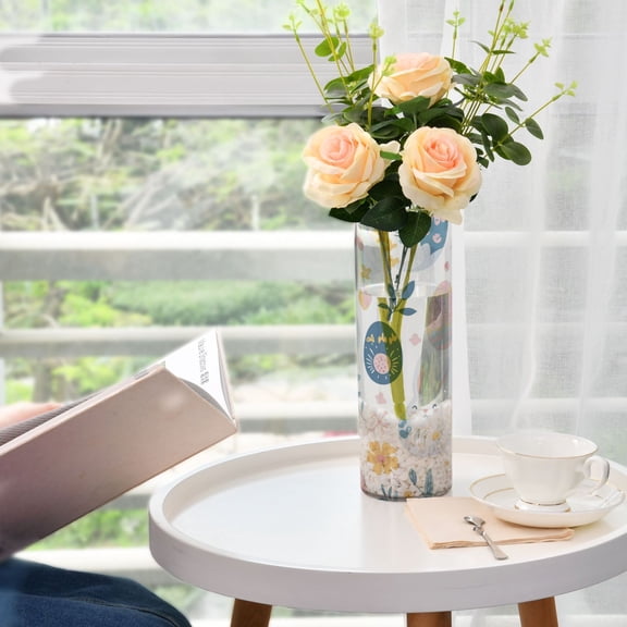 Plastic Vase 11.8"×3.9" Translucent Cylinder Vase Durable Flower Vase Storage Bottle for Modern Home Wedding Decor Bunnies and Easter Eggs