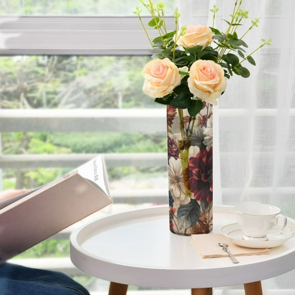 Plastic Vase 11.8"3.9" Translucent Cylinder Vase Durable Flower Vase Storage Bottle for Modern Home Wedding Decor Burgundy Hydrangeas