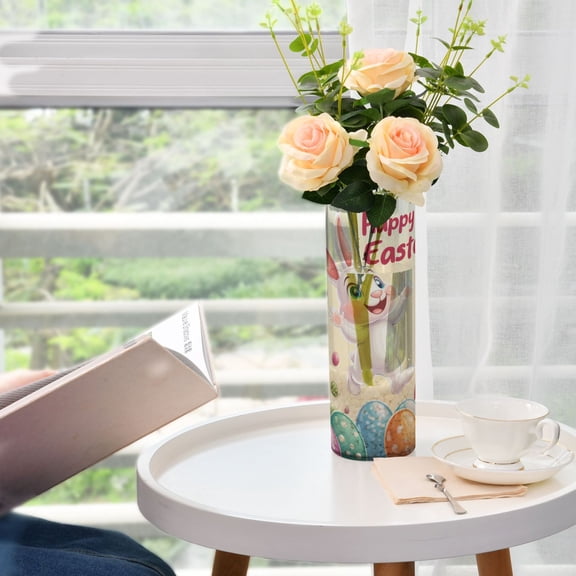 Plastic Vase 11.8"×3.9" Translucent Cylinder Vase Durable Flower Vase Storage Bottle for Modern Home Wedding Decor Cartoon Easter Bunny