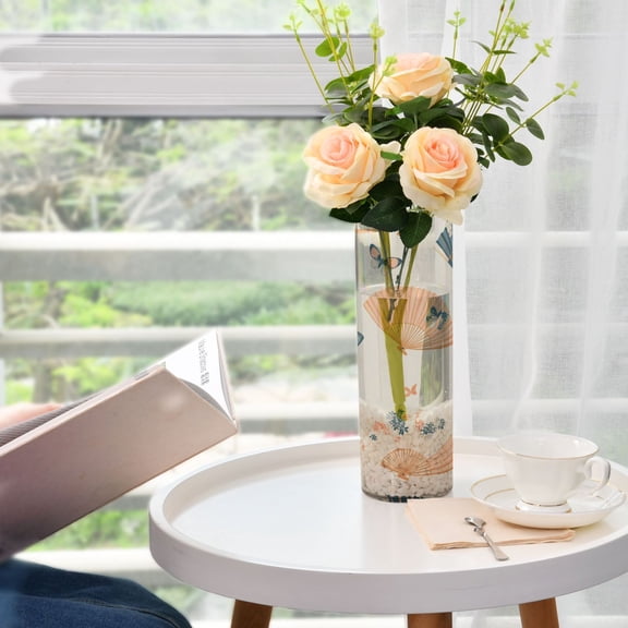 Plastic Vase 11.8"3.9" Translucent Cylinder Vase Durable Flower Vase Storage Bottle for Modern Home Wedding Decor Chinese Fans Pattern
