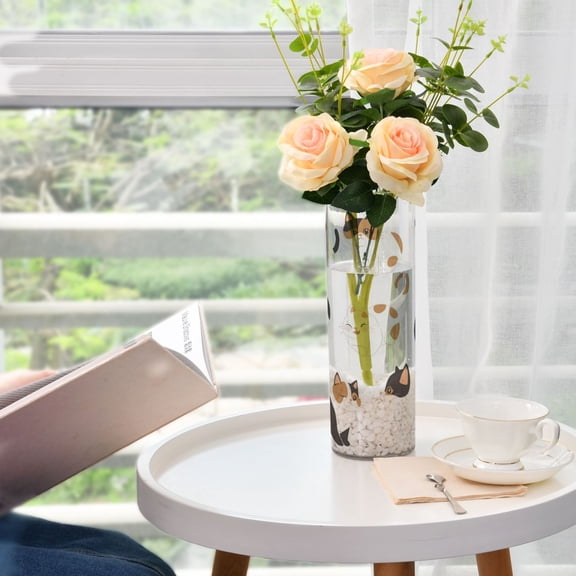 Plastic Vase 11.8"3.9" Translucent Cylinder Vase Durable Flower Vase Storage Bottle for Modern Home Wedding Decor Chubby Cats