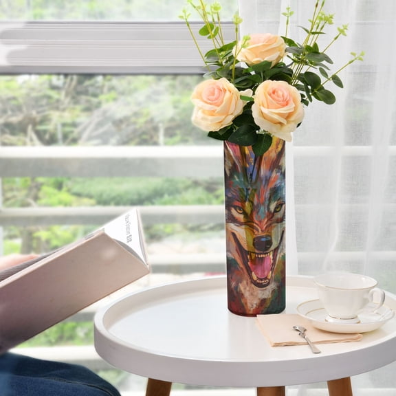 Plastic Vase 11.8"×3.9" Translucent Cylinder Vase Durable Flower Vase Storage Bottle for Modern Home Wedding Decor Colorful Animal Face
