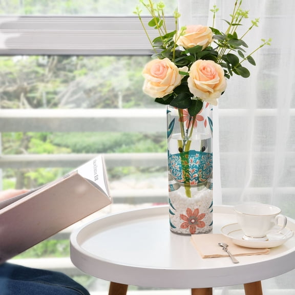 Plastic Vase 11.8"×3.9" Translucent Cylinder Vase Durable Flower Vase Storage Bottle for Modern Home Wedding Decor Colorful Blue Crab