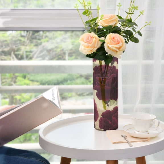 Plastic Vase 11.8"3.9" Translucent Cylinder Vase Durable Flower Vase Storage Bottle for Modern Home Wedding Decor Dark Red Carnations