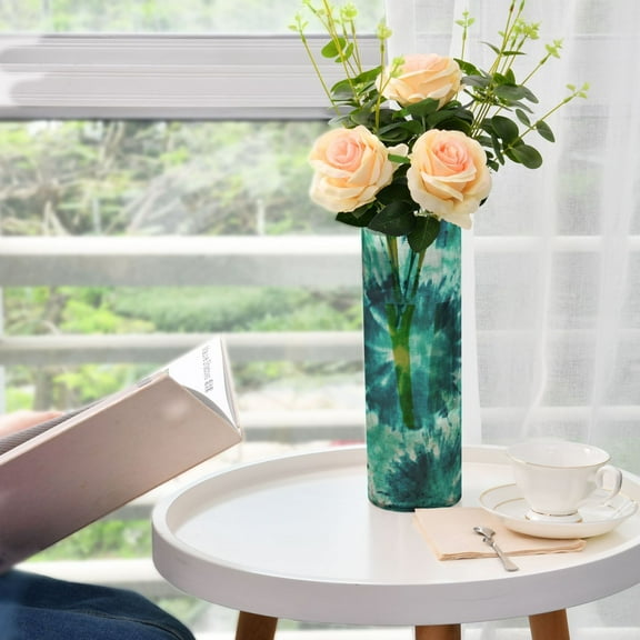 Plastic Vase 11.8"3.9" Translucent Cylinder Vase Durable Flower Vase Storage Bottle for Modern Home Wedding Decor Dark Teal Tie-dye Pattern