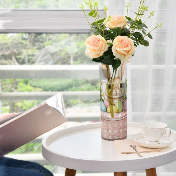 Plastic Vase 11.8"3.9" Translucent Cylinder Vase Durable Flower Vase Storage Bottle for Modern Home Wedding Decor Easter Bunny and Bucket