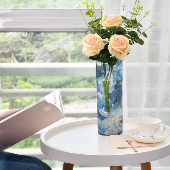 Plastic Vase 11.8"3.9" Translucent Cylinder Vase Durable Flower Vase Storage Bottle for Modern Home Wedding Decor Fluid Indigo Waves