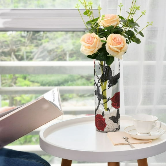 Plastic Vase 11.8"3.9" Translucent Cylinder Vase Durable Flower Vase Storage Bottle for Modern Home Wedding Decor Gothic Red Roses