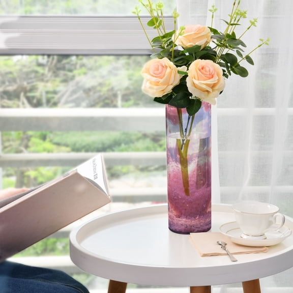 Plastic Vase 11.8"3.9" Translucent Cylinder Vase Durable Flower Vase Storage Bottle for Modern Home Wedding Decor Heart-shaped Fur Ball