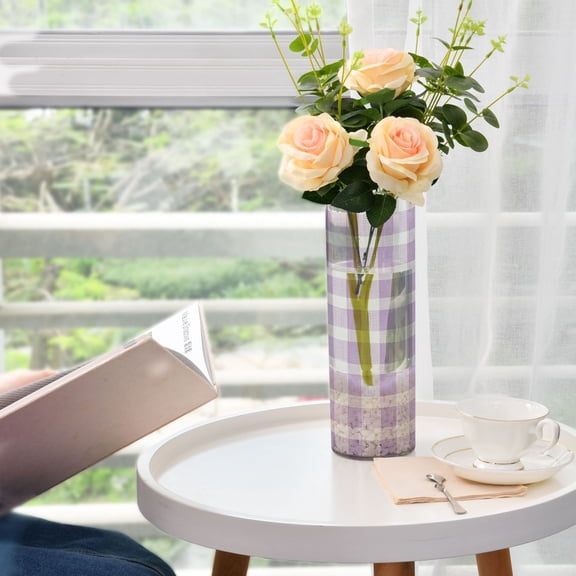 Plastic Vase 11.8"3.9" Translucent Cylinder Vase Durable Flower Vase Storage Bottle for Modern Home Wedding Decor Light Purple Plaid