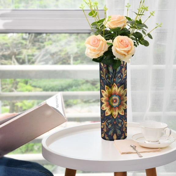 Plastic Vase 11.8"×3.9" Translucent Cylinder Vase Durable Flower Vase Storage Bottle for Modern Home Wedding Decor Mandala Pattern