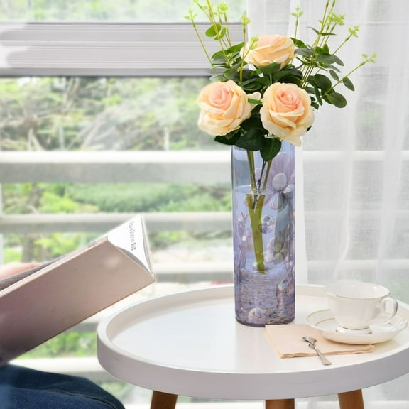 Plastic Vase 11.8"3.9" Translucent Cylinder Vase Durable Flower Vase Storage Bottle for Modern Home Wedding Decor Pale Lavender Floral