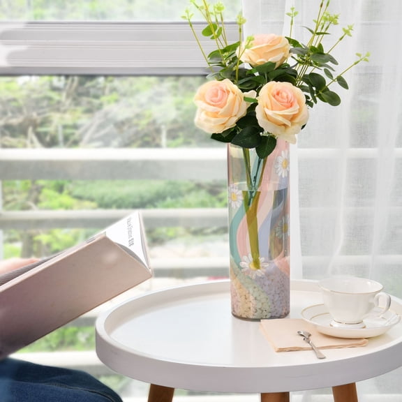 Plastic Vase 11.8"3.9" Translucent Cylinder Vase Durable Flower Vase Storage Bottle for Modern Home Wedding Decor Pastel Rainbow Colors Pattern