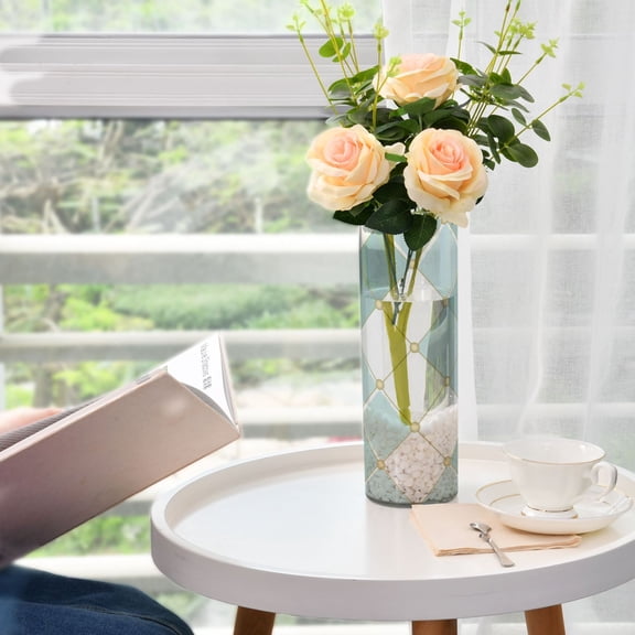 Plastic Vase 11.8"3.9" Translucent Cylinder Vase Durable Flower Vase Storage Bottle for Modern Home Wedding Decor Pastel Teal Diamond Plaid