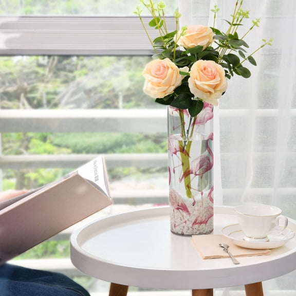 Plastic Vase 11.8"3.9" Translucent Cylinder Vase Durable Flower Vase Storage Bottle for Modern Home Wedding Decor Pink Flamingos Pattern