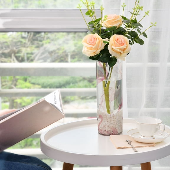 Plastic Vase 11.8"3.9" Translucent Cylinder Vase Durable Flower Vase Storage Bottle for Modern Home Wedding Decor Pink Flamingos