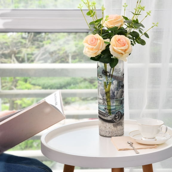 Plastic Vase 11.8"3.9" Translucent Cylinder Vase Durable Flower Vase Storage Bottle for Modern Home Wedding Decor Rock Elements Mural